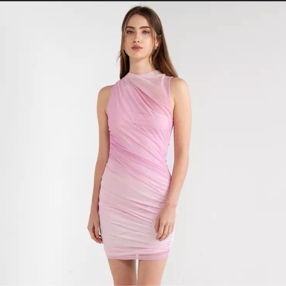 Zara Ruche Pink Sleeveless Dress